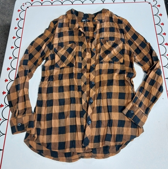 Relativity Brown and Black Plaid Shirt - Picture 1 of 3